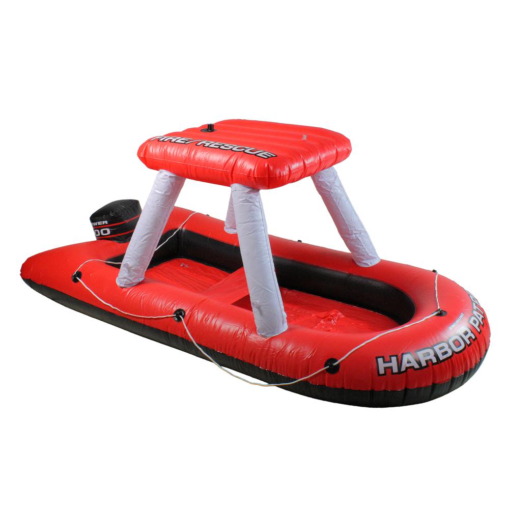 Inflatable Red and White Fire Boat Ride-On Water Squirter Pool Toy 60-Inch. Picture 1