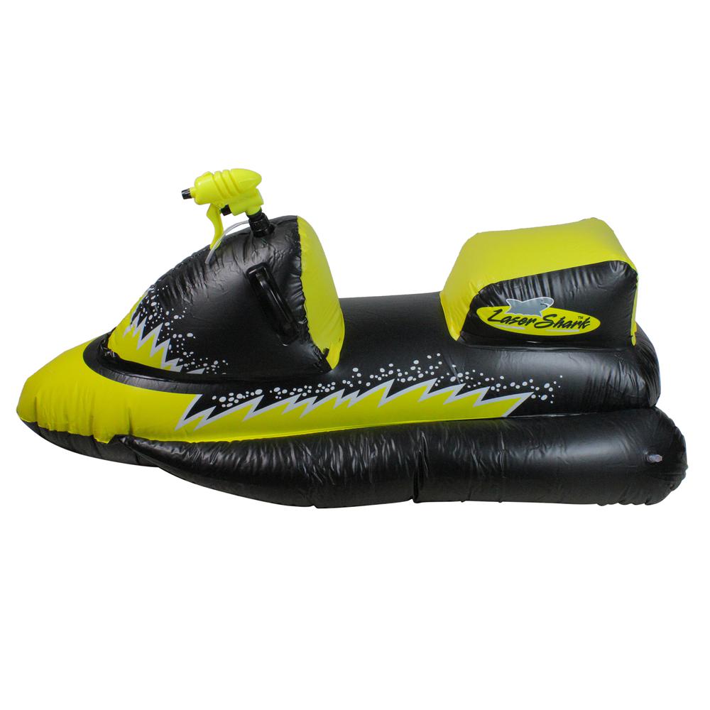 51" Yellow and Black Shark Inflatable Wet-Ski Pool Squirter with Gripped Handles. Picture 1