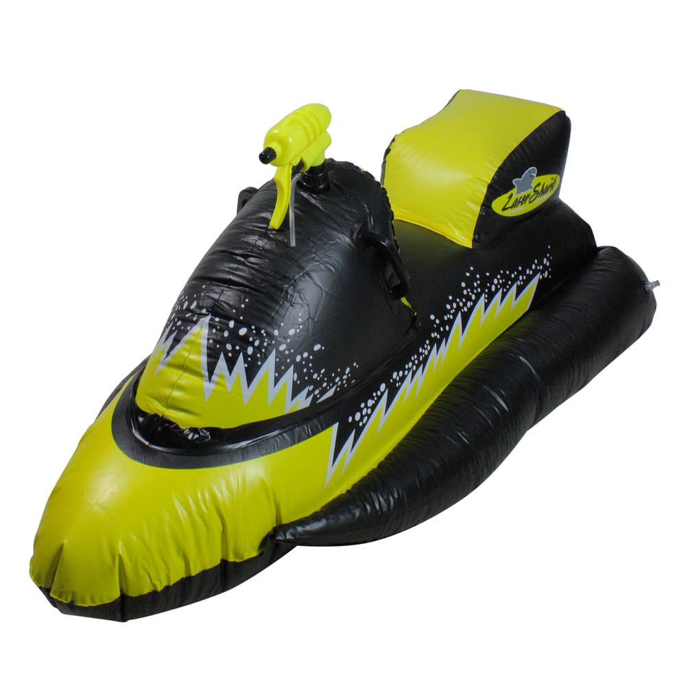 51" Yellow and Black Shark Inflatable Wet-Ski Pool Squirter with Gripped Handles. Picture 2