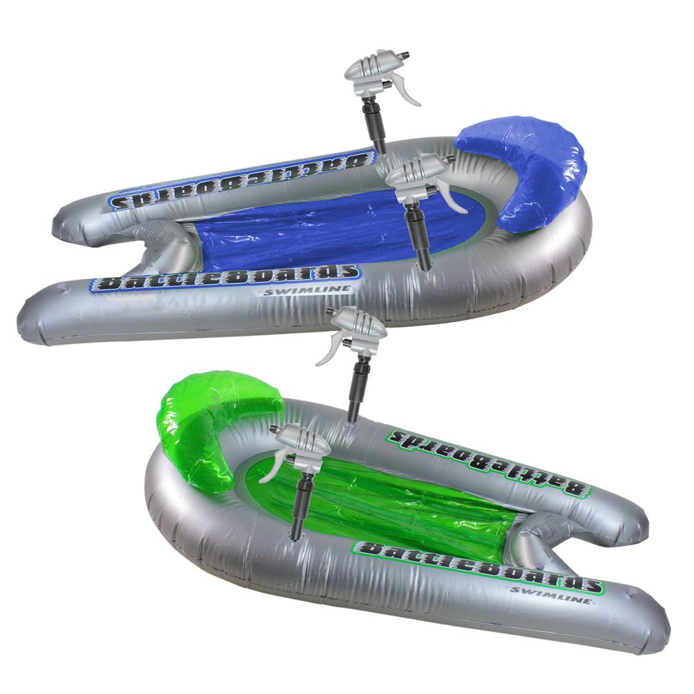 Set of 2 Green and Blue Water Sport Inflatable Battle Board Pool Squirters - 53". Picture 1