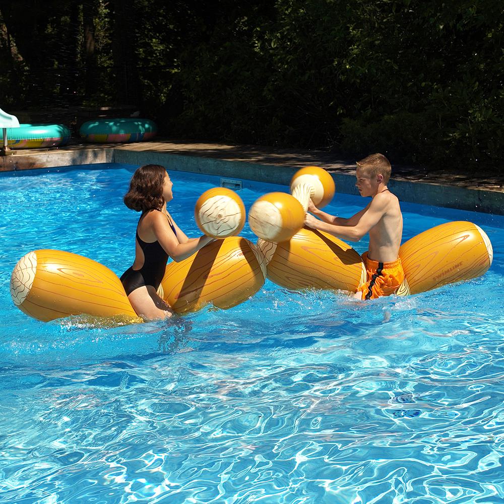 54" Brown and White Inflatable Swimming Pool Log Flume Joust Set. Picture 2