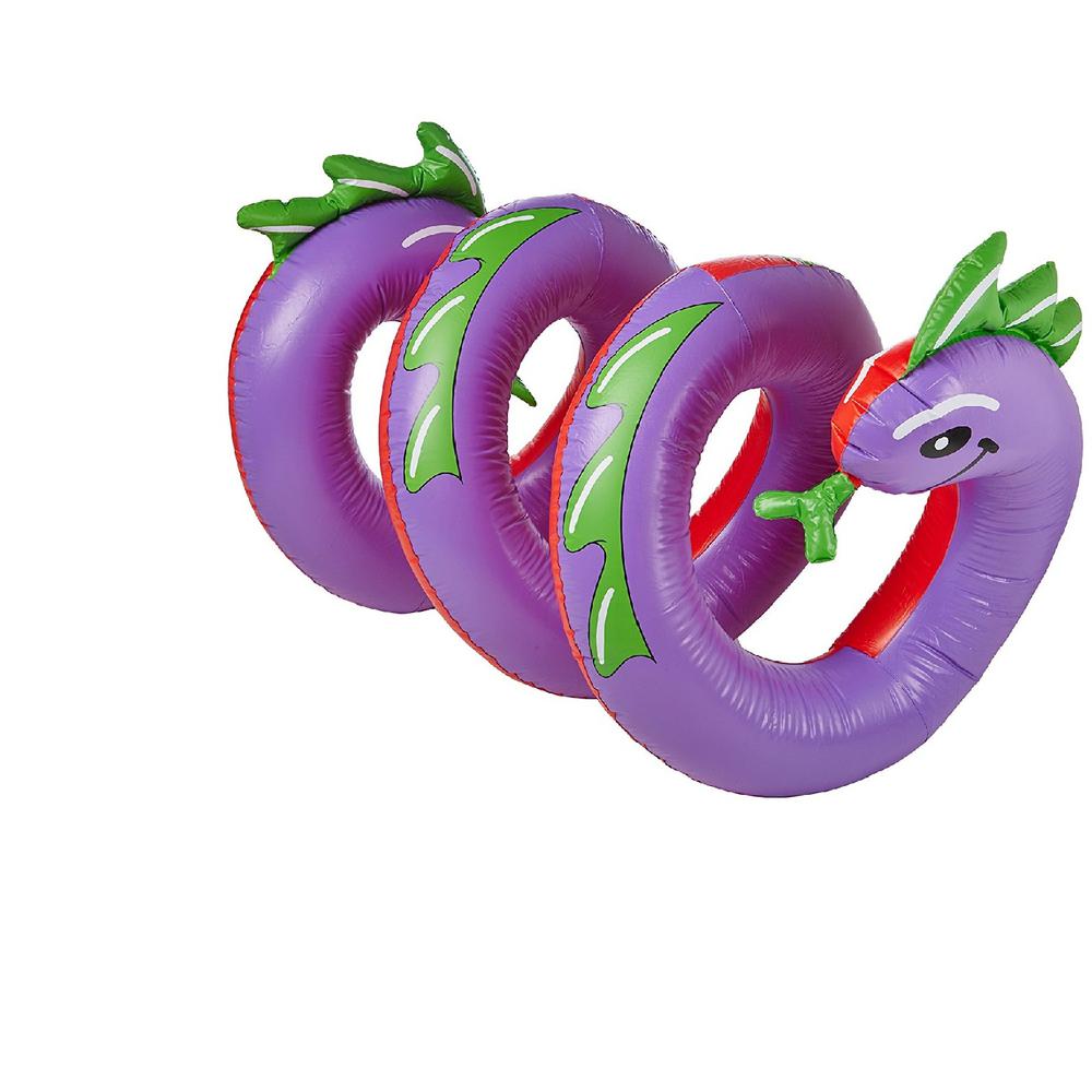 Inflatable Purple and Green Two Headed Curly Serpent Swimming Pool Float Toy. Picture 3