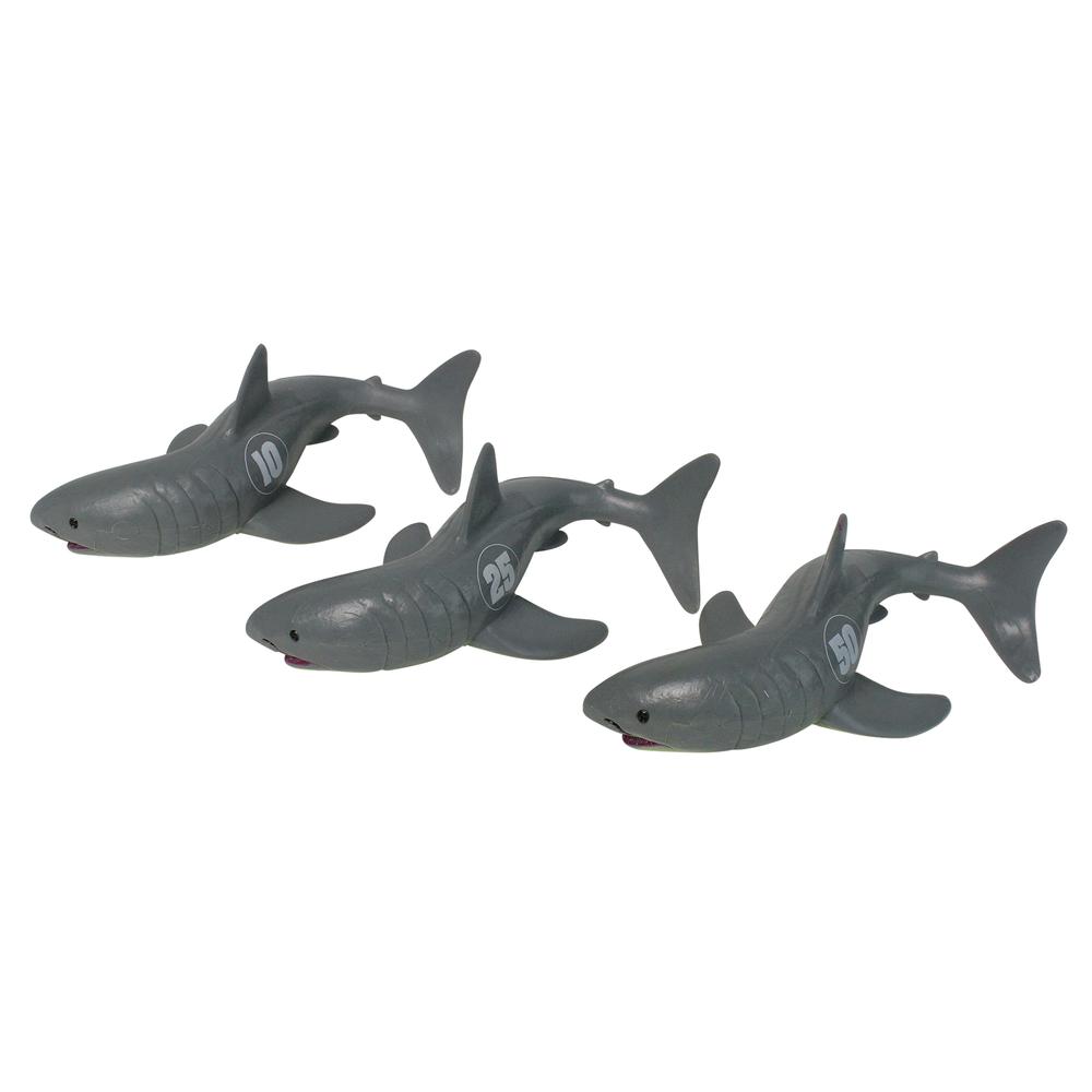 Set of 3 Gray and White Shark Frenzy Swimming Pool Dive Toys - 7". Picture 2