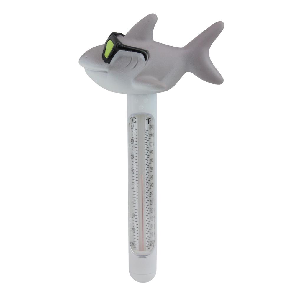 8" Gray and White Shark with Sunglasses Floating Swimming Pool Thermometer. Picture 2