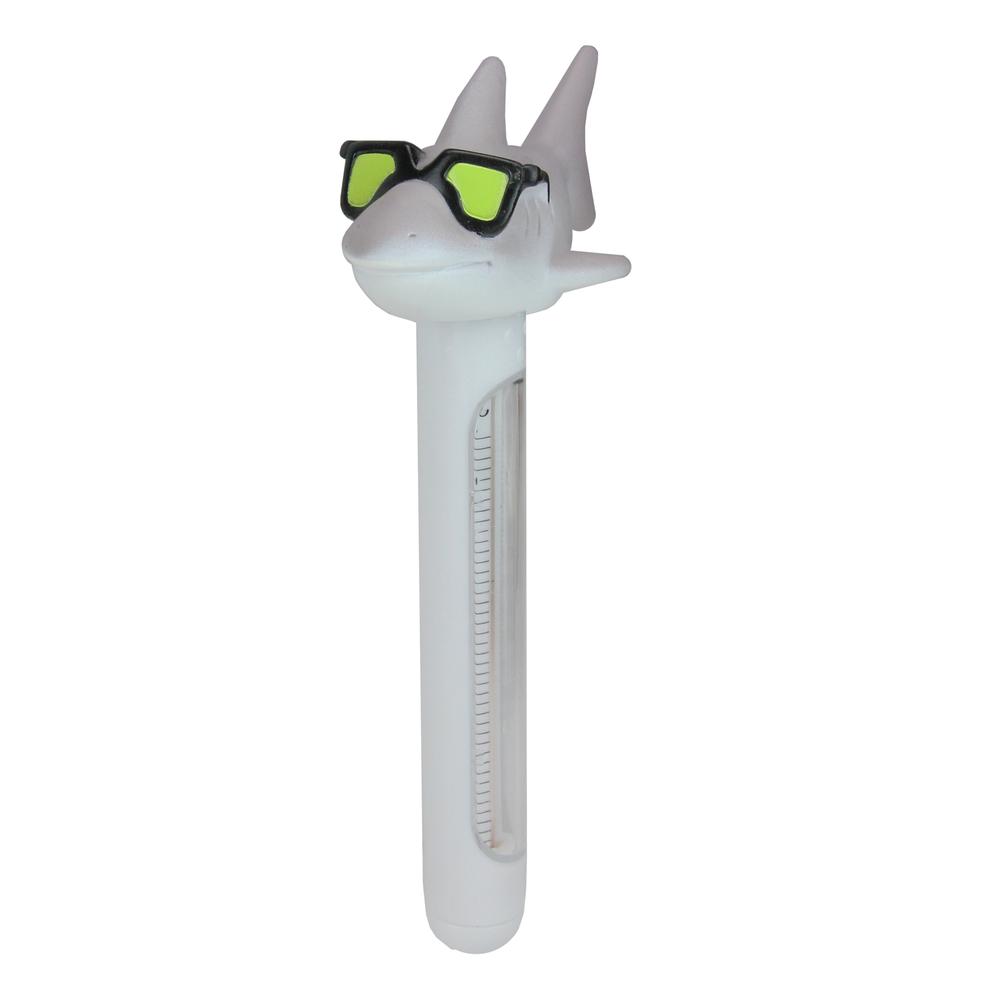 8" Gray and White Shark with Sunglasses Floating Swimming Pool Thermometer. Picture 1