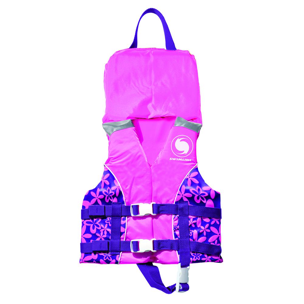 Pink and Purple Floral Girl Infant Life Jacket Vest with Handle - Up to 30lbs. Picture 1