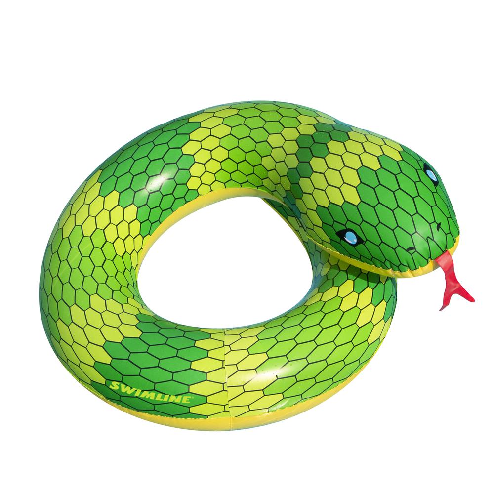 28" Green and Yellow Snake Swimming Pool Inner Tube Float. Picture 1