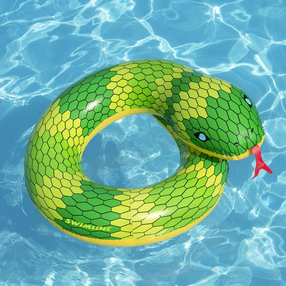 28" Green and Yellow Snake Swimming Pool Inner Tube Float. Picture 2