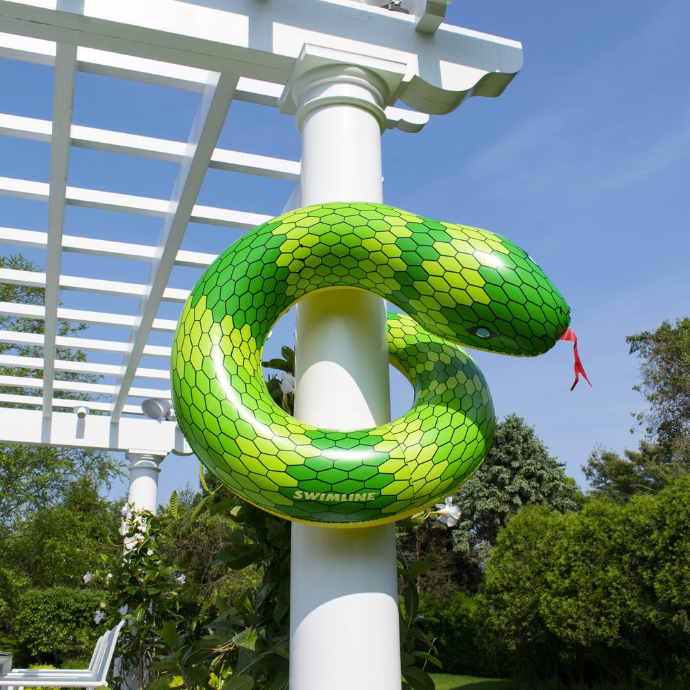 28" Green and Yellow Snake Swimming Pool Inner Tube Float. Picture 3