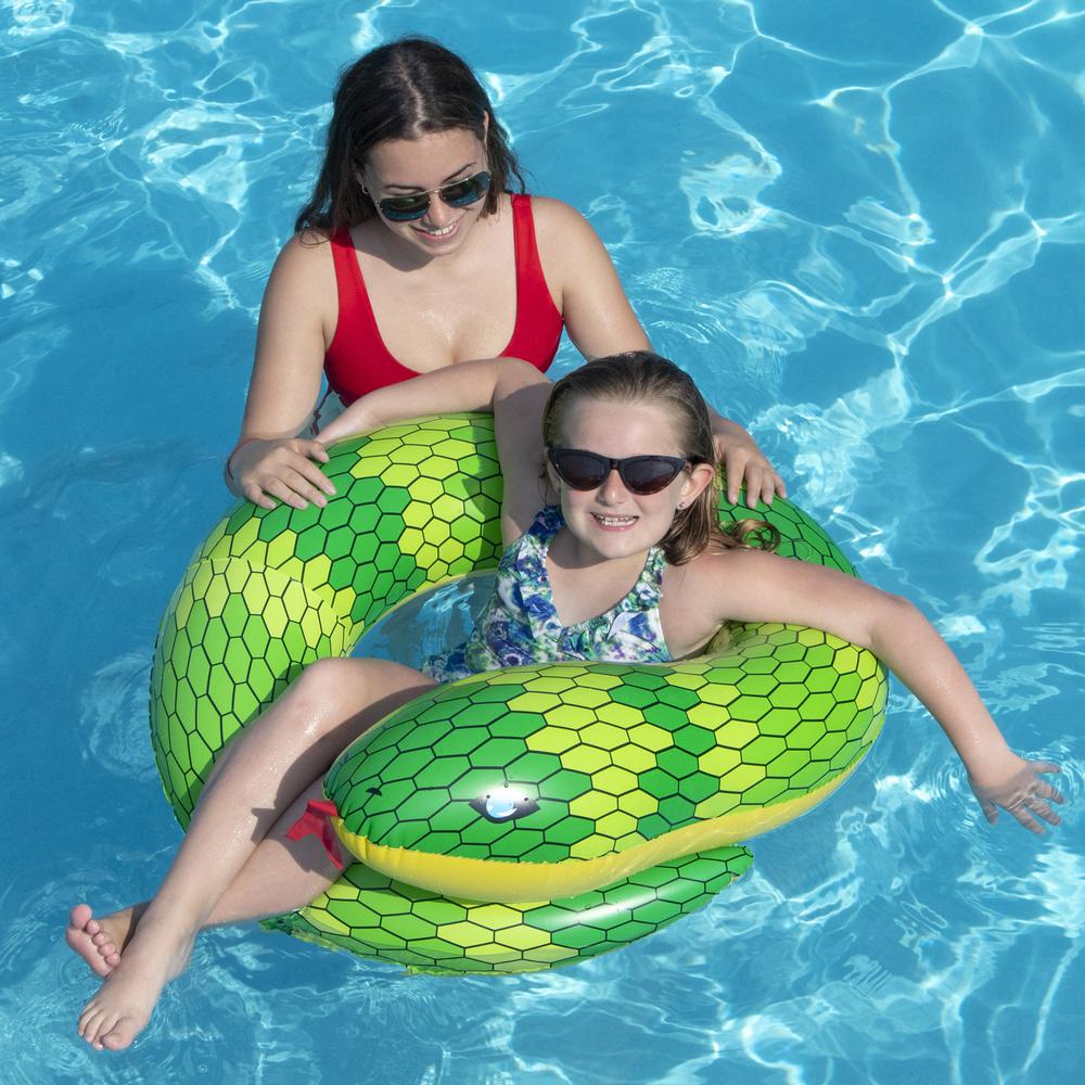 28" Green and Yellow Snake Swimming Pool Inner Tube Float. Picture 4