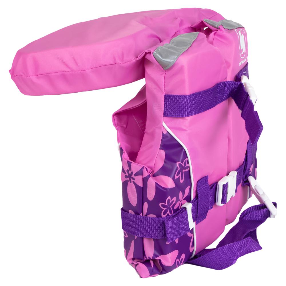 Pink and Purple Floral Girl Infant Life Jacket Vest with Handle - Up to 30lbs. Picture 3