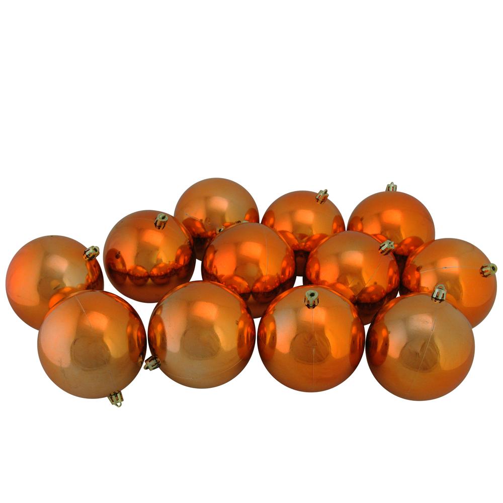 Set of 12 Shiny Burnt Orange Shatterproof Christmas Ball Ornaments 4". Picture 1