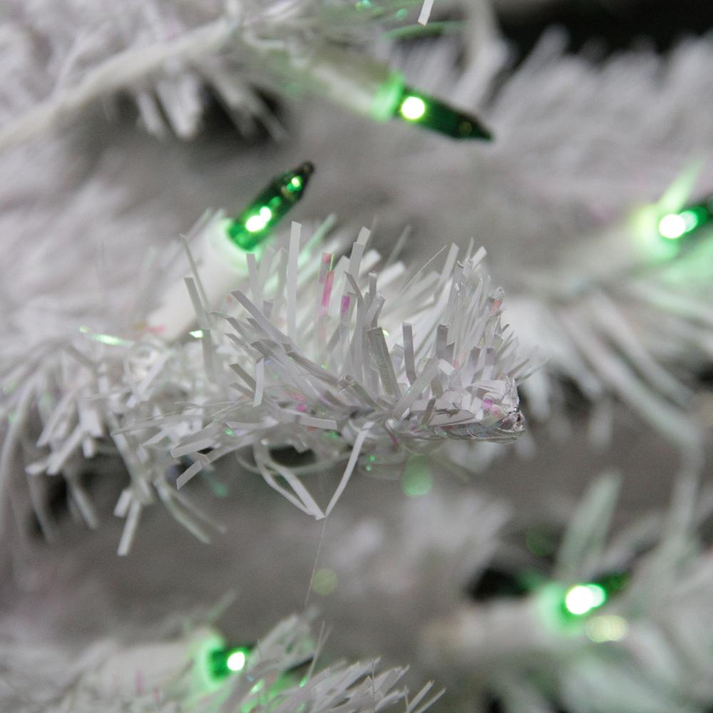 4' Pre lit White Iridescent Pine Artificial Christmas Tree - Green Lights. Picture 2
