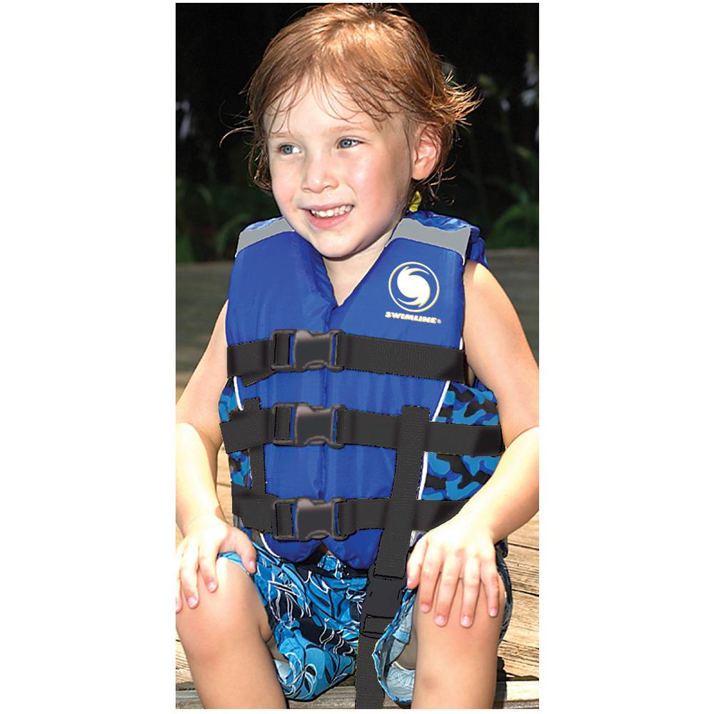Blue USCG Approved Swimming Pool Cool in Camouflage Child Life Jacket Vest. Picture 2