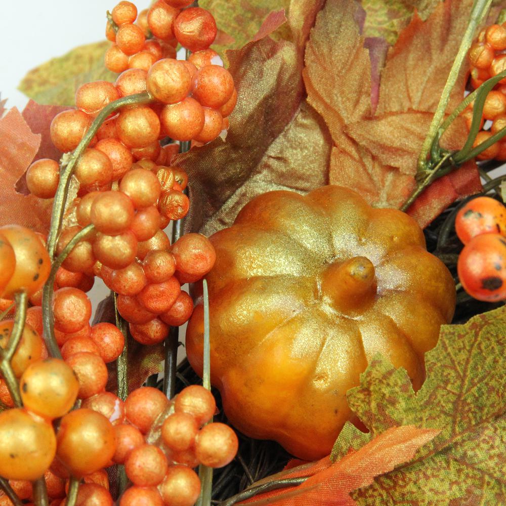 Fall Leaves  Pumpkins and Berries Artificial Thanksgiving Wreath  22-Inch  Unlit. Picture 3