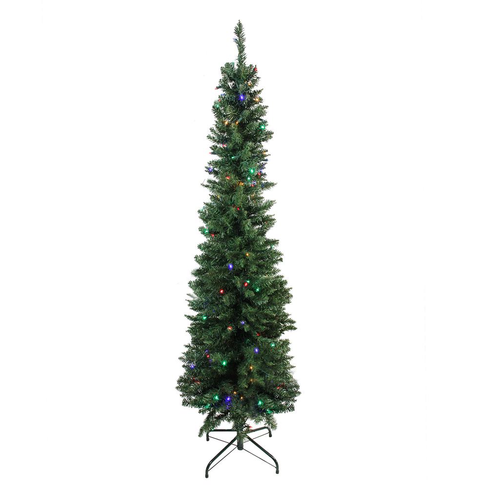 6' Pre-Lit LED Pencil Northern Balsam Fir Artificial Christmas Tree - Multi Lights. Picture 1