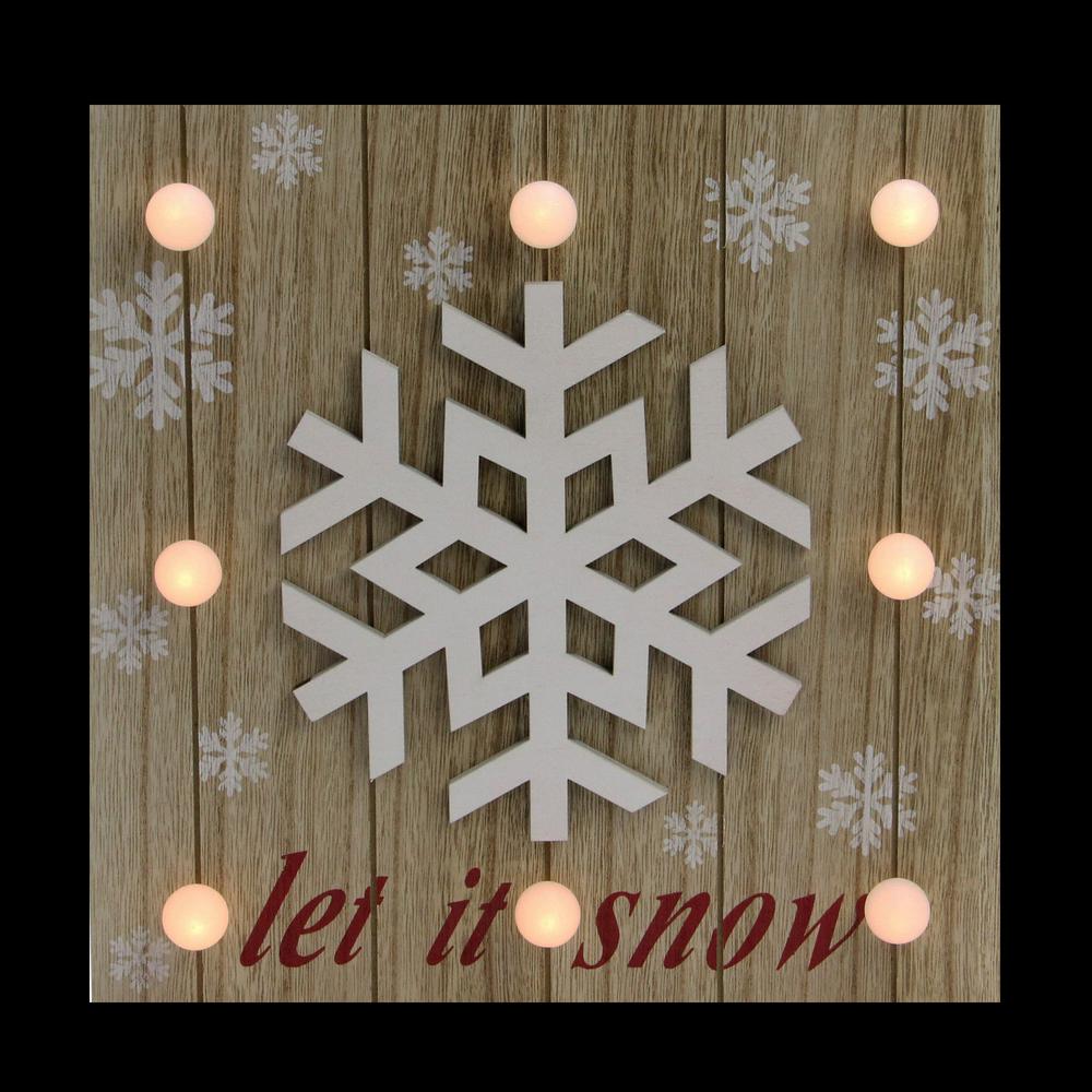 10.25" Pre-Lit Red and White 'Let It Snow' Snowflake Wall Decor. Picture 2