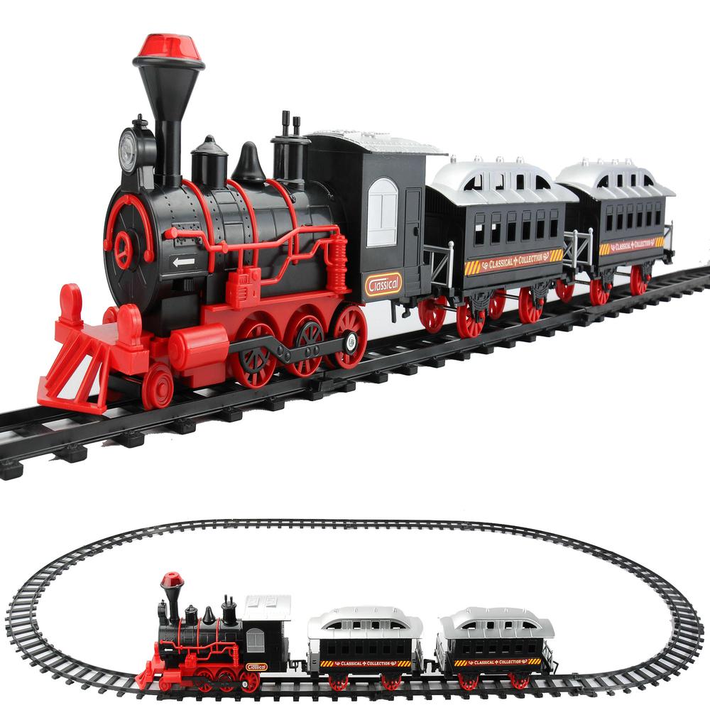 13-Piece Red and Black Battery Operated Lighted and Animated Train Set with Sound. Picture 3