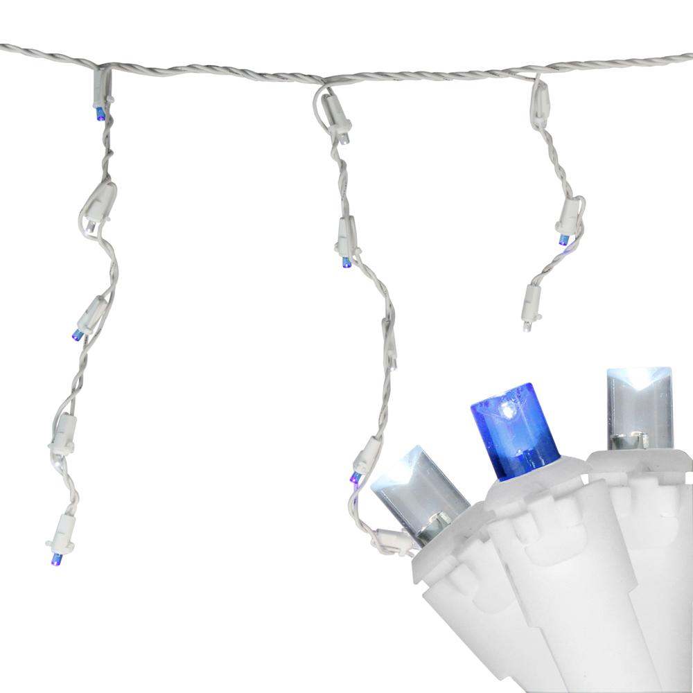 100 Blue and Pure White LED Wide Angle Icicle Christmas Lights - 5.5 ft White Wire. Picture 2