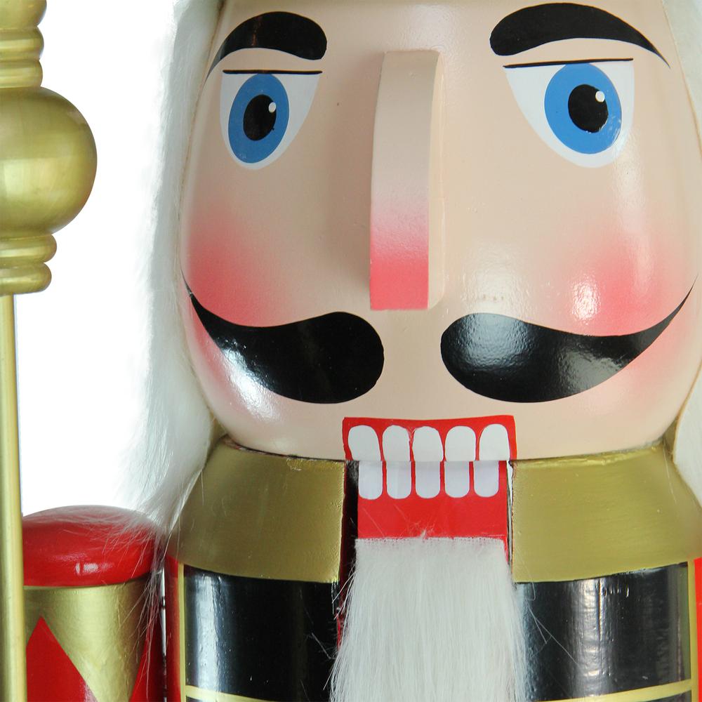 6' Giant Commercial Size Wooden Red  Black and Gold Christmas Nutcracker King with Scepter. Picture 2