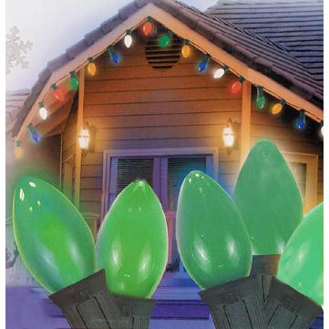 25-Count Opaque Green C9 St Patrick's Day Light Set - 24ft Green Wire. Picture 2