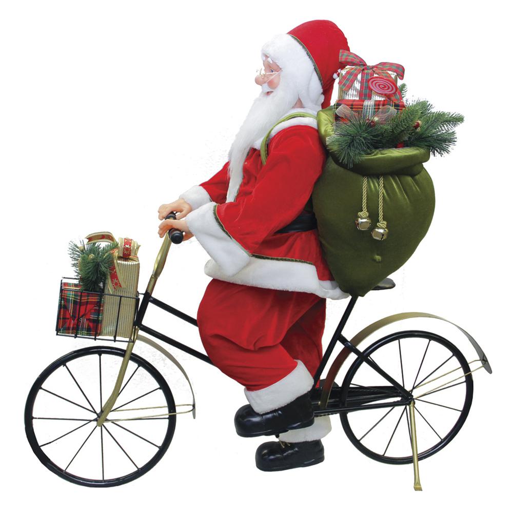 42" Traditional Santa Claus Riding a Bicycle Commercial Christmas Decoration. Picture 1