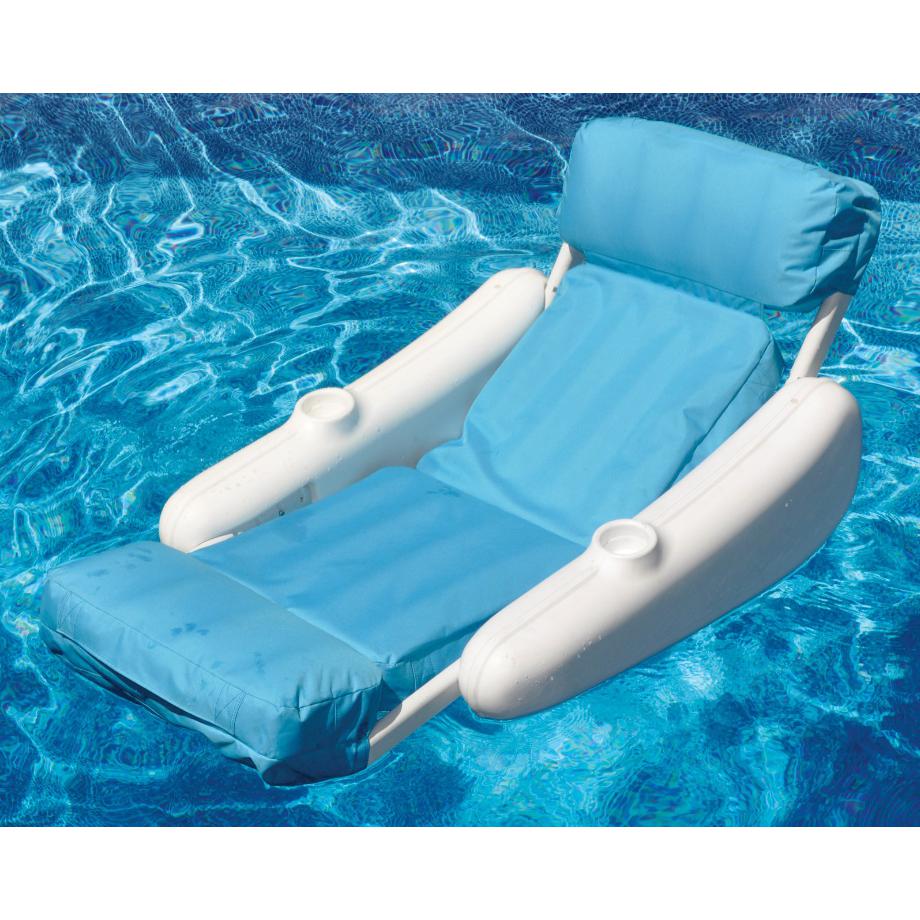 66-Inch Inflatable Blue and White Swimming Pool Floating Lounge Seat. Picture 2