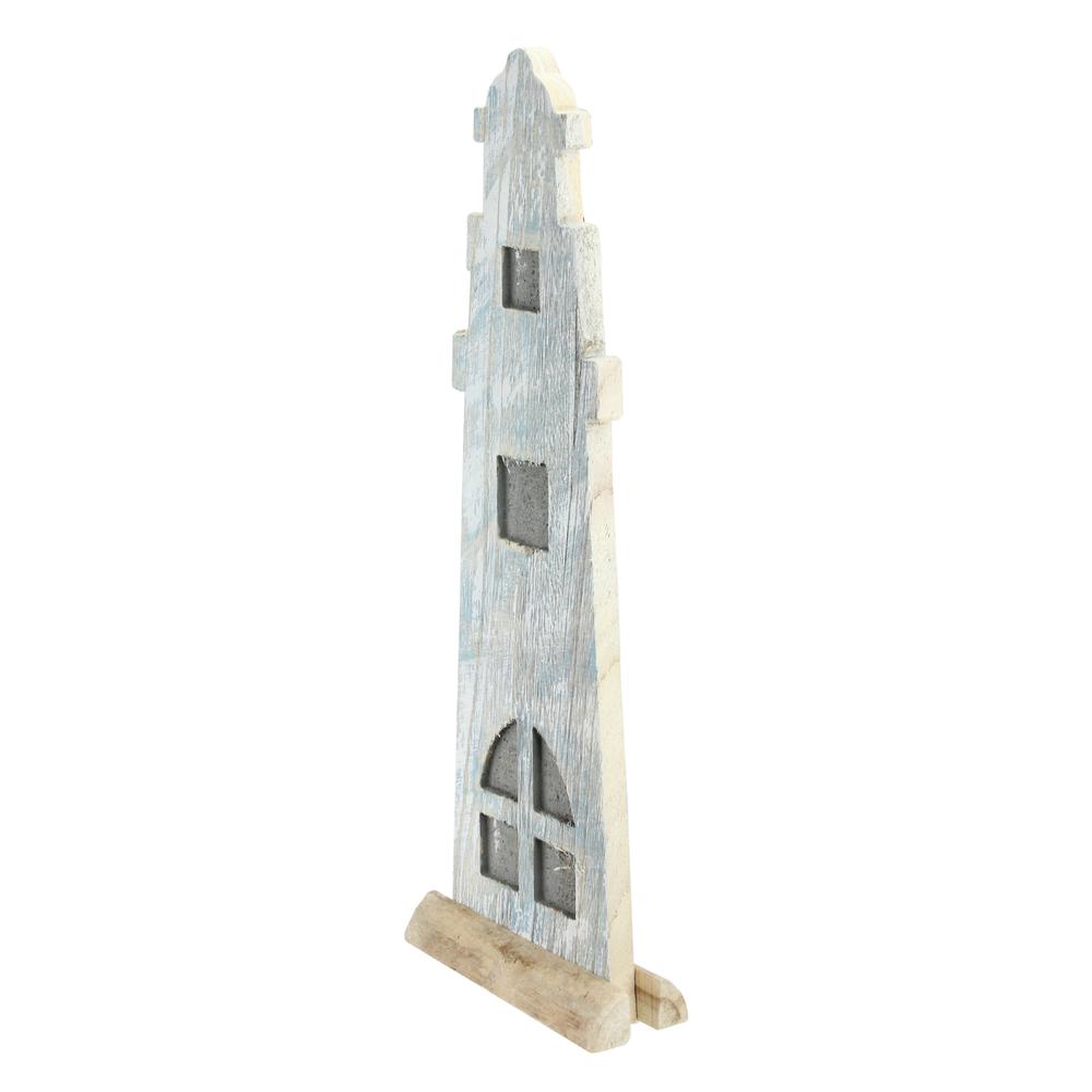 19" Distressed Finished White and Blue Nautical Lighthouse Tabletop Decoration. Picture 2