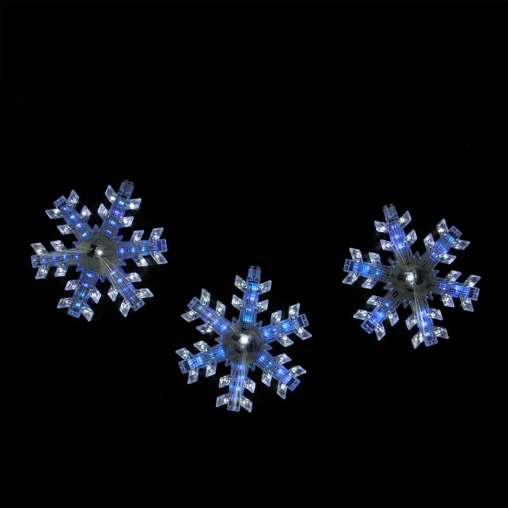 Set of 3 Cascading White and Blue Snowfall LED Snowflake Christmas Lights 25". Picture 1