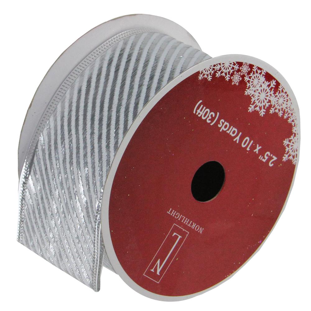 Club Pack of 12 Shiny Silver Striped Wired Christmas Craft Ribbon Spools 2.5" x 120 Yards. The main picture.