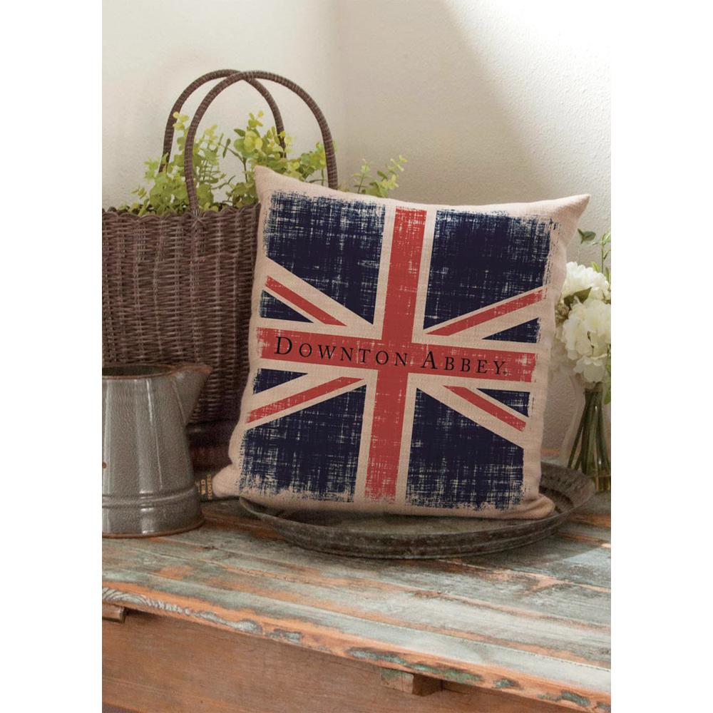 18" Blue and Red "Downtown Abbey" Union Jack Square Throw Pillow. Picture 2