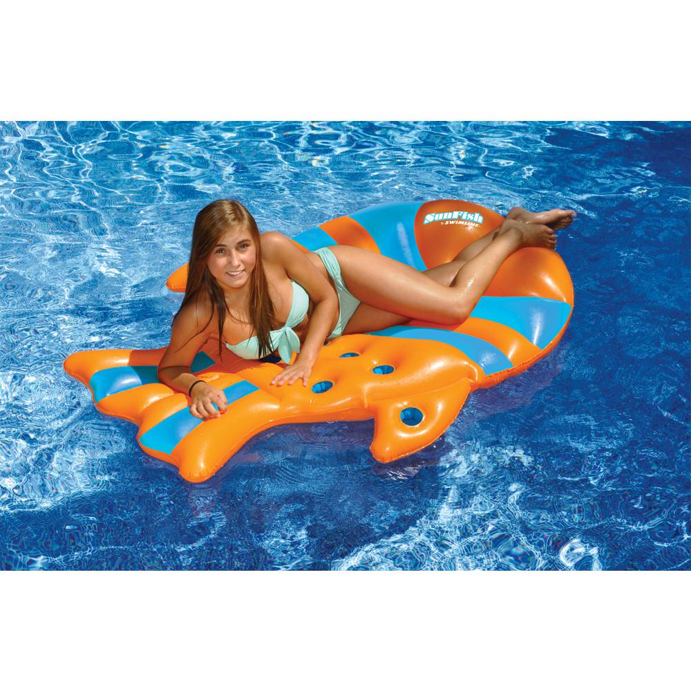 60.5" Inflatable Orange and Blue Sun Fish Swimming Pool Floating Raft. Picture 3