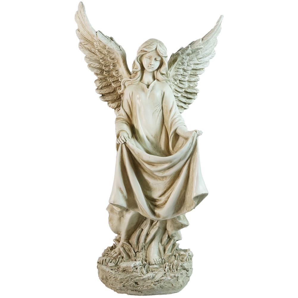 23.25" Ivory Standing Religious Angel Outdoor Garden Bird Bath or Feeder Statue. Picture 1