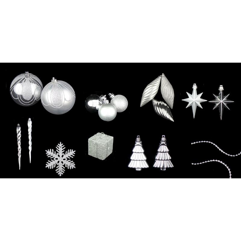 125ct Splendor Silver Shatterproof 4-Finish Christmas Ornaments 5.5" (140mm). Picture 3