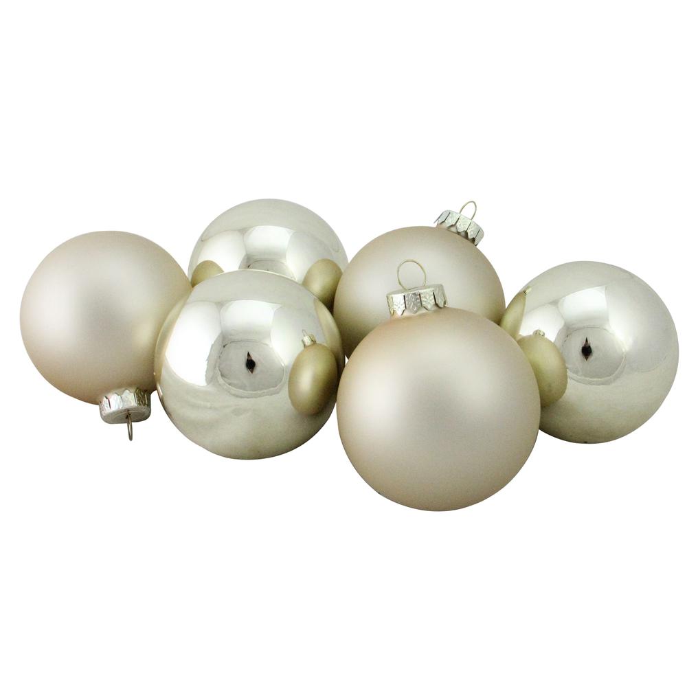 6ct Champagne Gold 2Finish Glass Ball Christmas Ornament Set 3.25". Picture 1