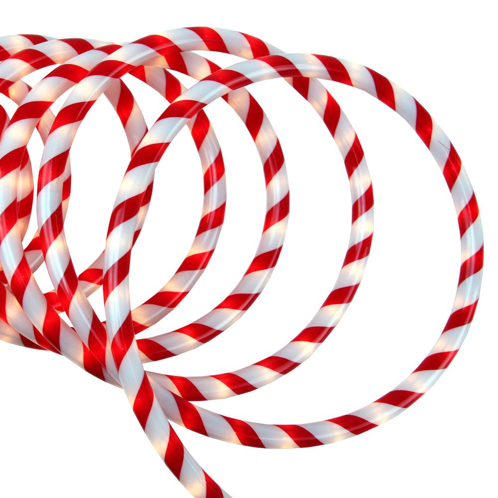 18' Red and White Striped Candy Cane Christmas Rope Light. Picture 1