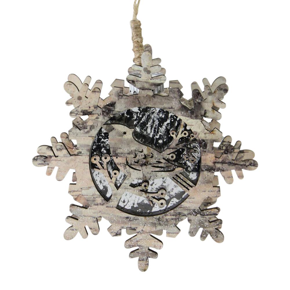 6" Brown and Gray Pre-Lit Snowflake with Bird Christmas Ornament. Picture 1