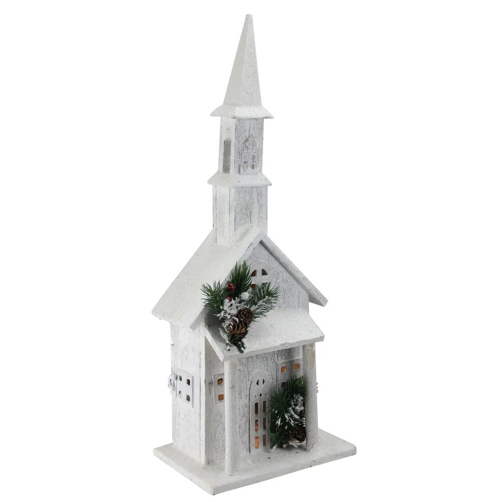 22" LED Lighted White Snowy Church Christmas Decoration. Picture 2