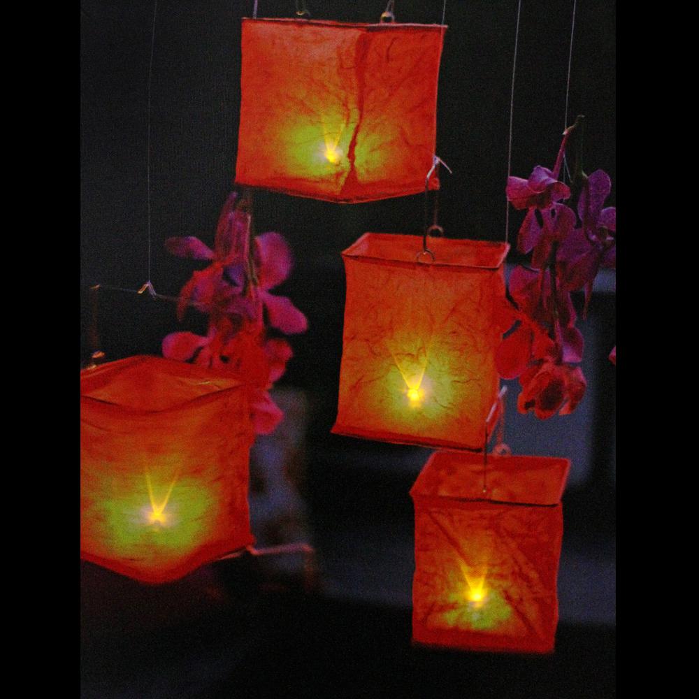 LED Lighted Flickering Garden Lantern Candles with Pink Orchids Canvas Wall Art 15.75" x 11.75". Picture 2