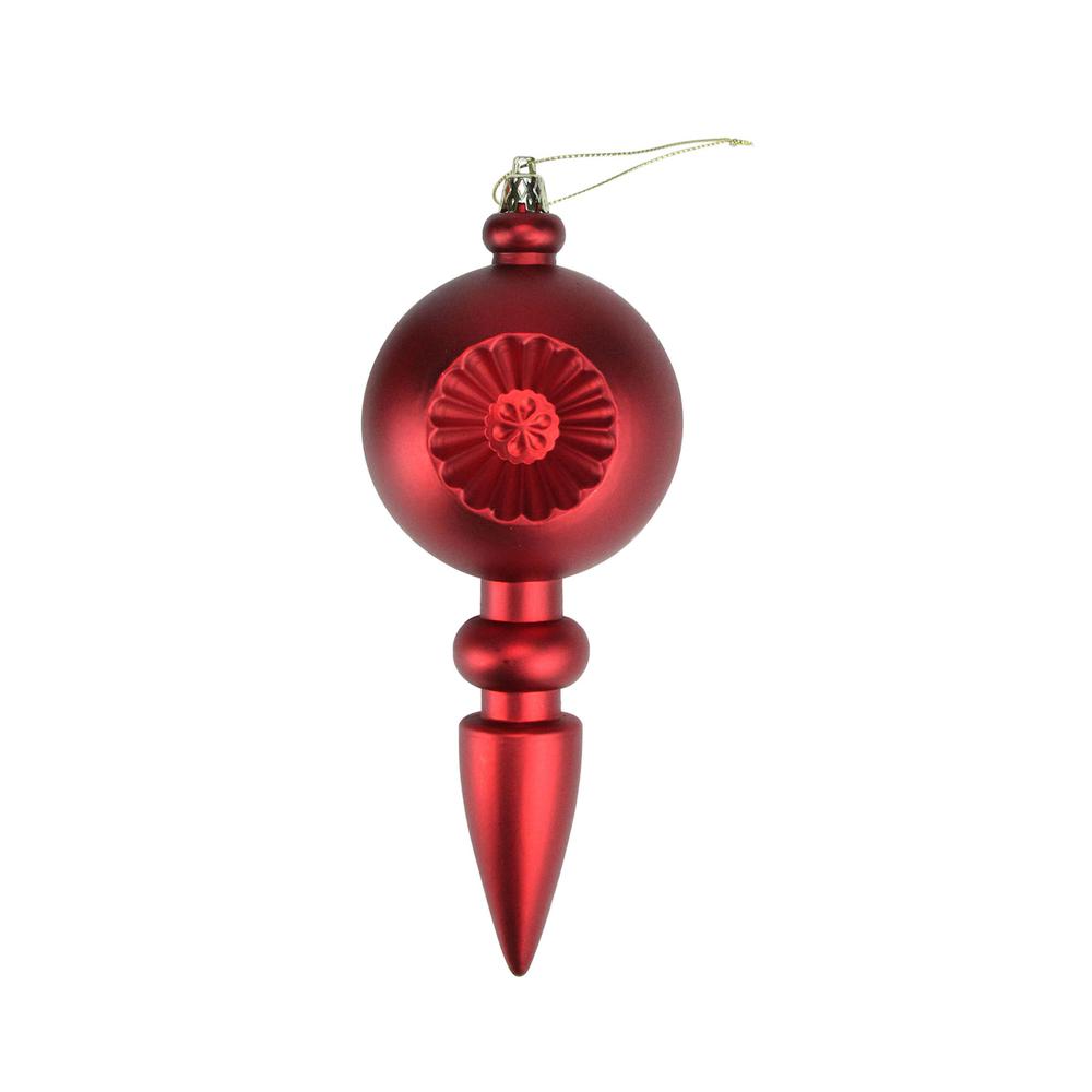 4ct Matte Red Hot Retro Reflector Shatterproof Christmas Finial Ornaments 7.5". Picture 1