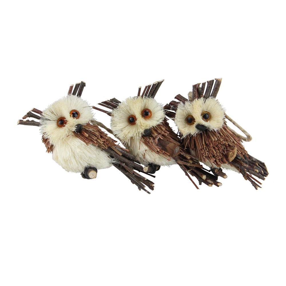 Set 3 Sisal and Twig Owl Christmas Ornaments  3.5". Picture 1