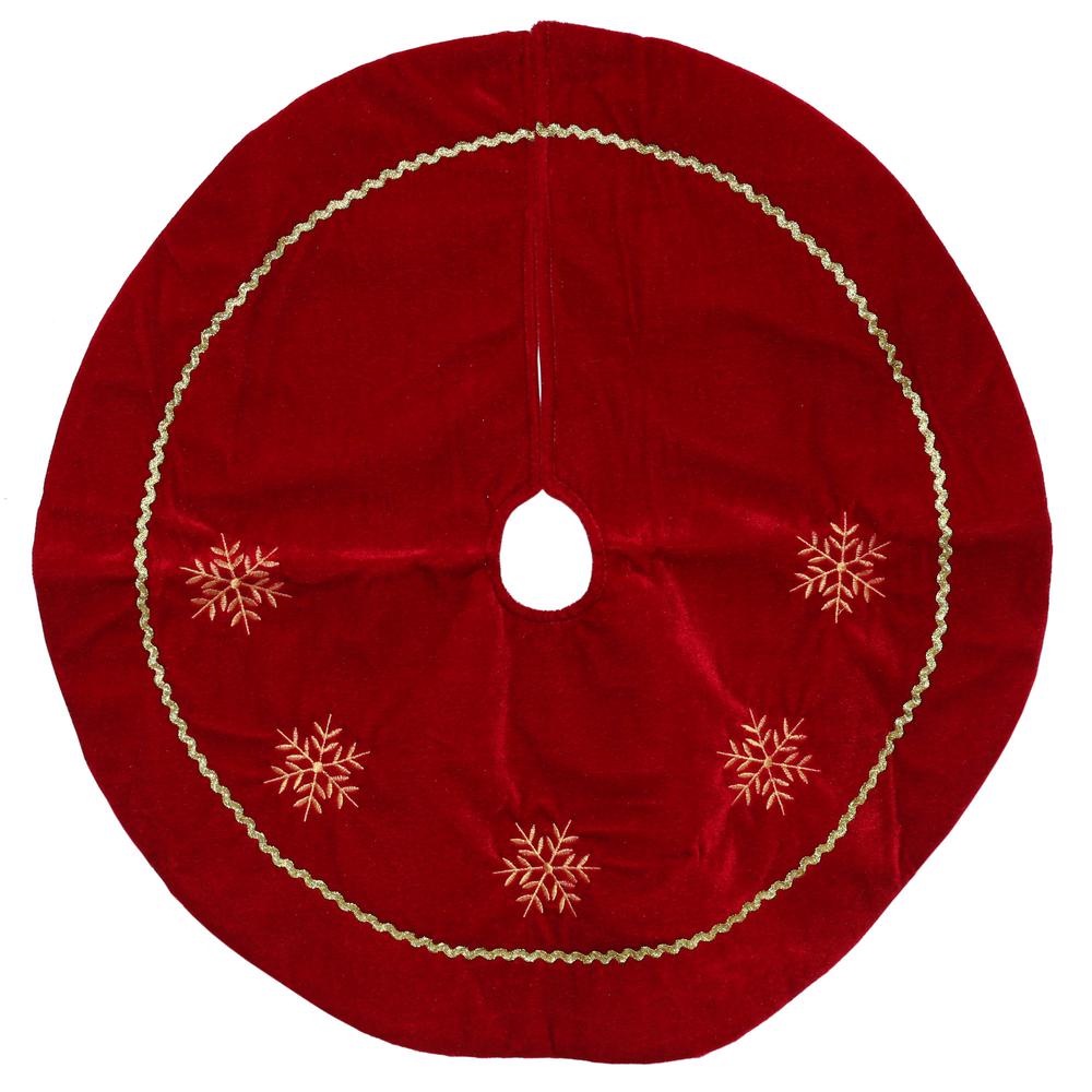 24" Crimson Red and White Snowflakes Christmas Tree Skirt. Picture 1