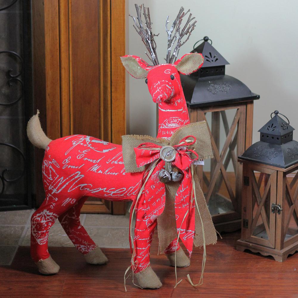 24" Red and Brown Reindeer with Bow Christmas Decoration. Picture 3