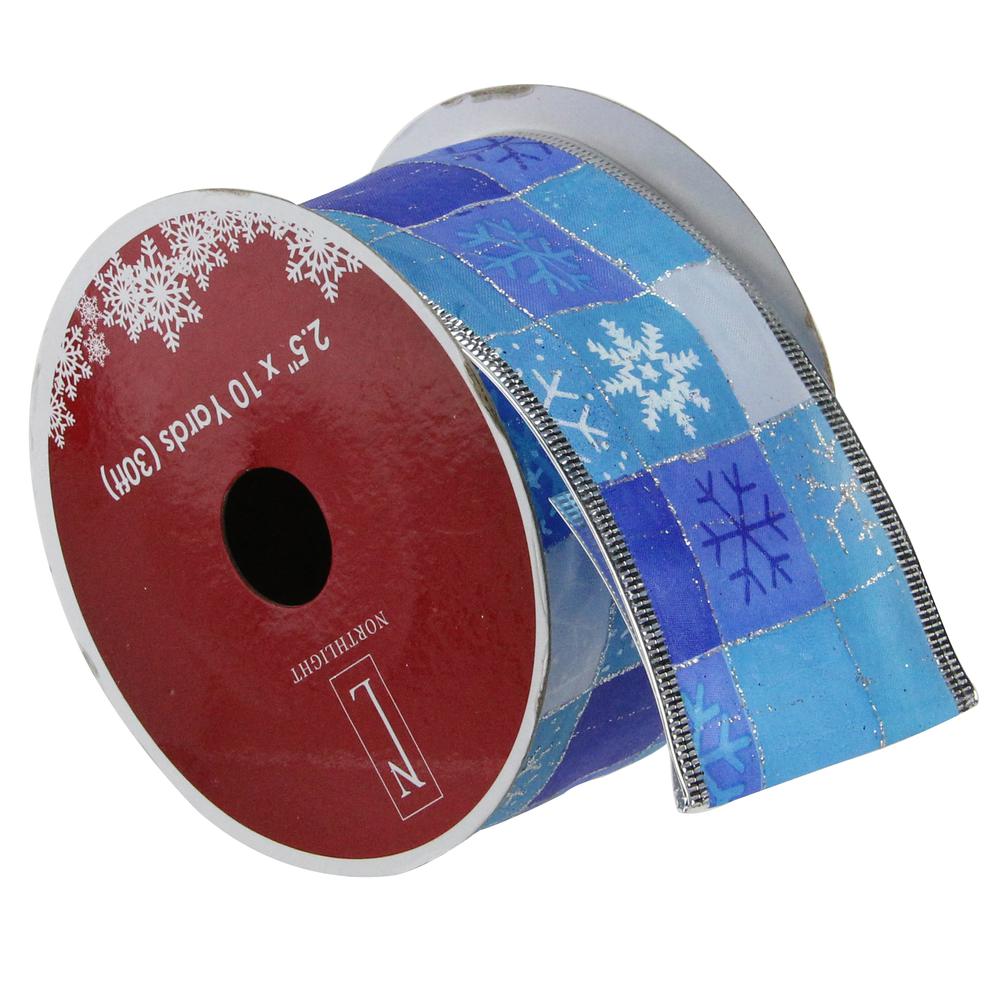 Blue and Silver Snowflake Wired Christmas Craft Ribbons - 2.5" x 120 Yards. Picture 1