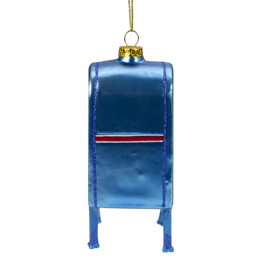 4.5" Shiny Blue Glittered Express Mail USPS Mailbox Glass Christmas Ornament. Picture 4