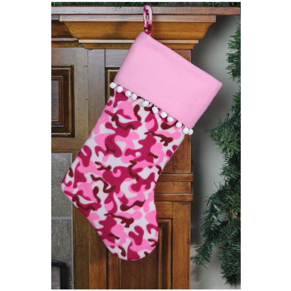 15.75" Pink and Brown Camouflage Christmas Stocking with Cuff. Picture 4