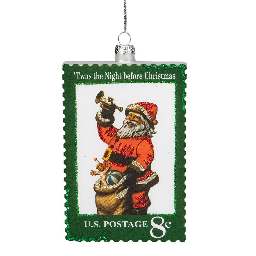 3.5" Green USPS Santa "Twas The Night Before Christmas" Glass Christmas Ornament. Picture 1
