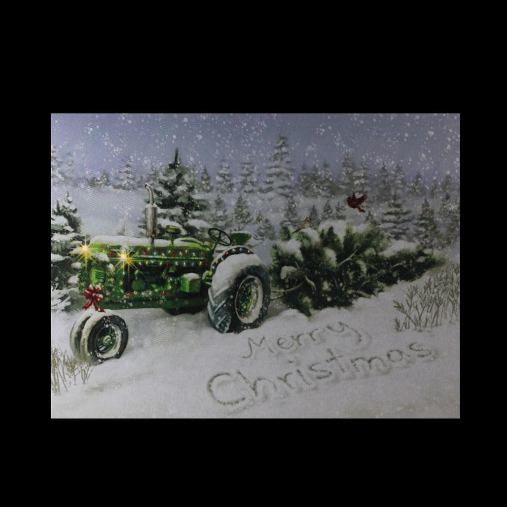 Fiber Optic and LED Lighted Merry Christmas Tractor Canvas Wall Art 12" x 15.75". Picture 4