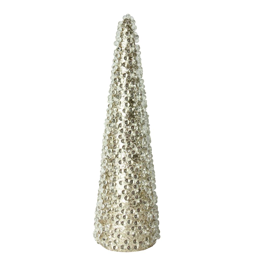 18" Clear Beads and Gold Glitter Christmas Cone Tree. Picture 1