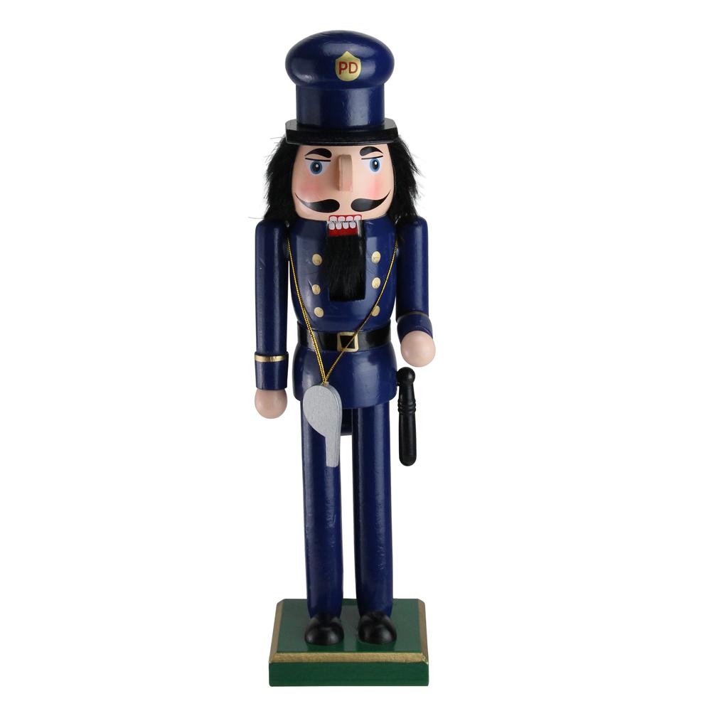 14" Blue and Black Wooden Christmas Nutcracker Police Officer. The main picture.